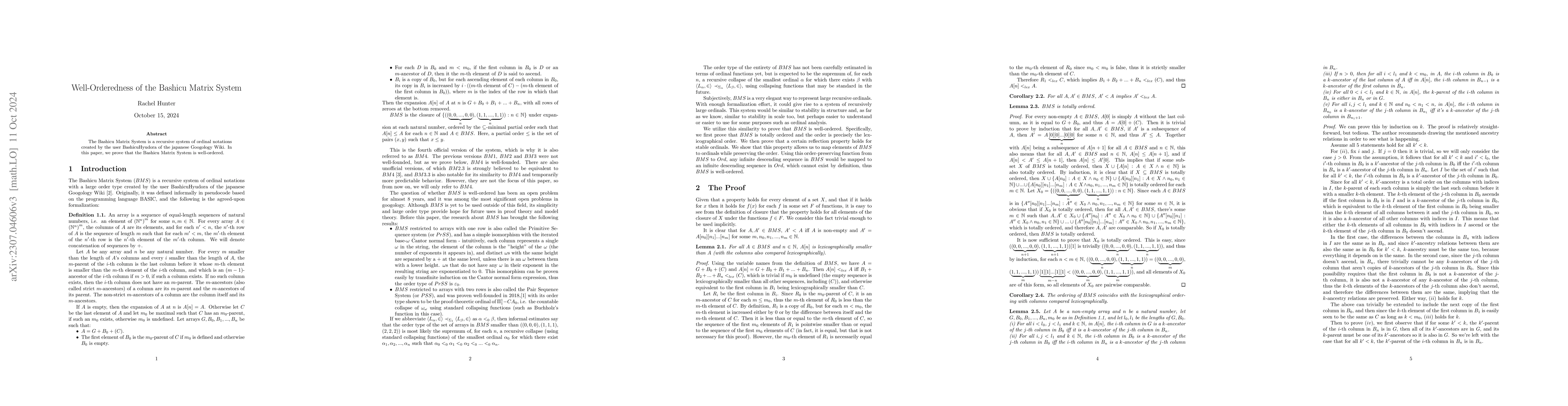 Thumbnail for Well-Orderedness of the Bashicu Matrix System