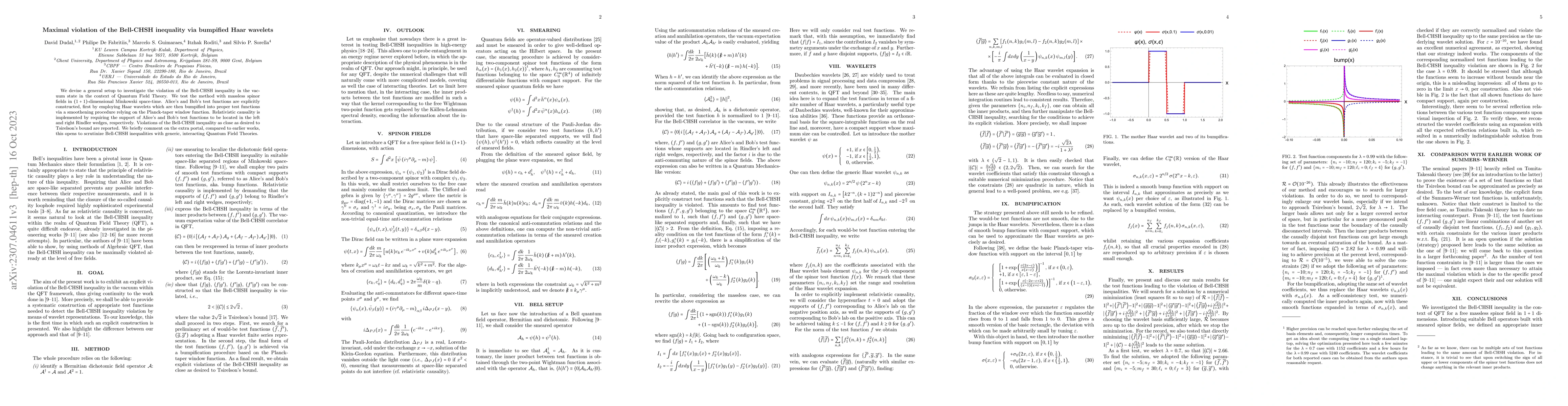 Thumbnail for Maximal violation of the Bell-Clauser-Horne-Shimony-Holt inequality via
  bumpified Haar wavelets