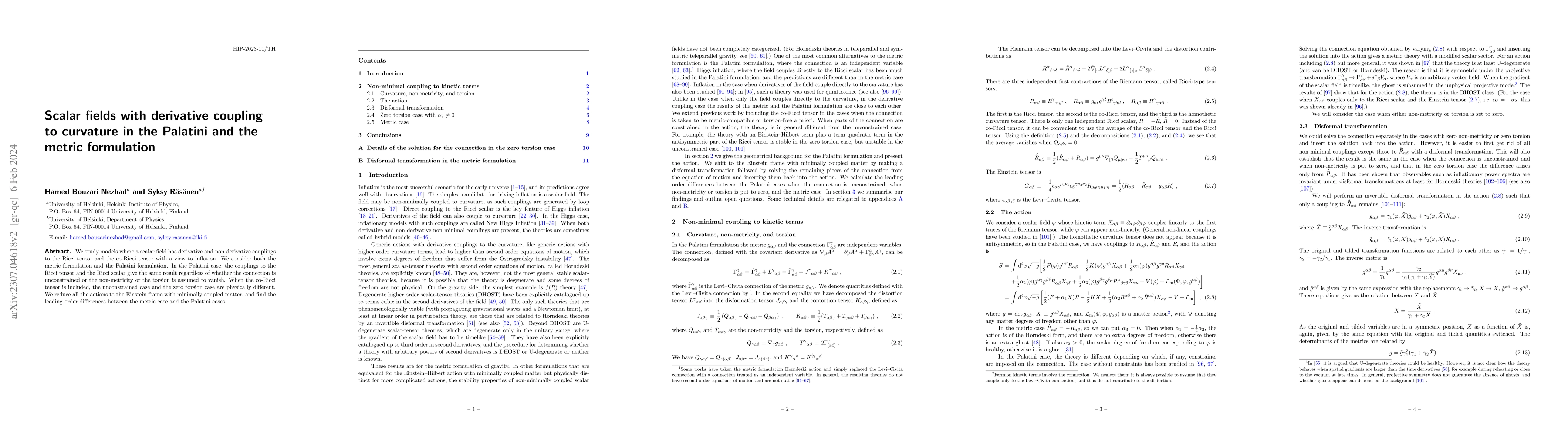 Thumbnail for Scalar fields with derivative coupling to curvature in the Palatini and
  the metric formulation