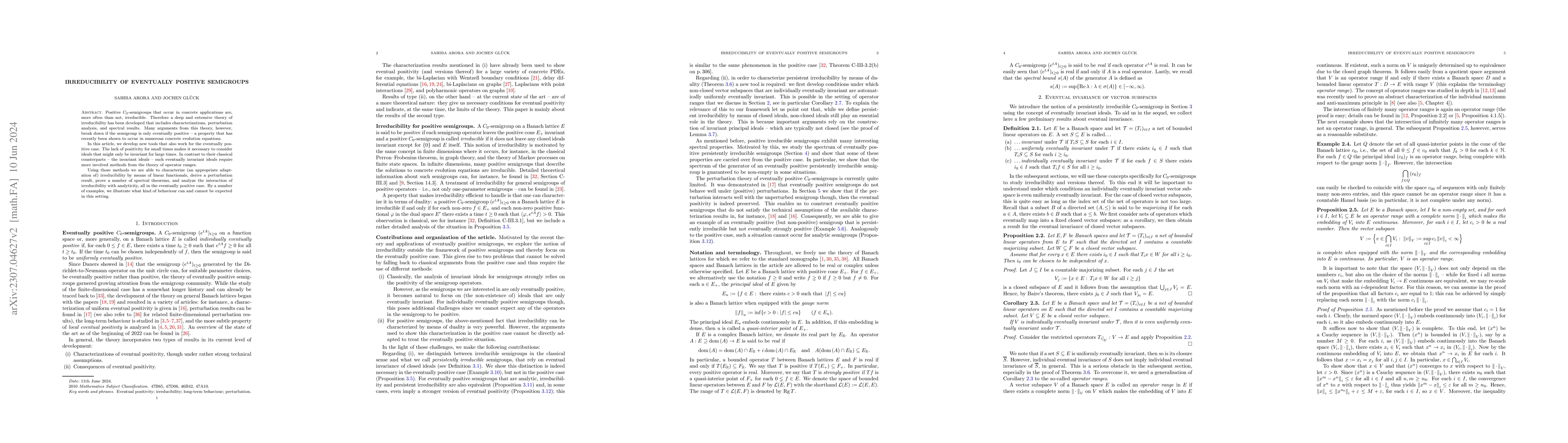 Thumbnail for Irreducibility of eventually positive semigroups