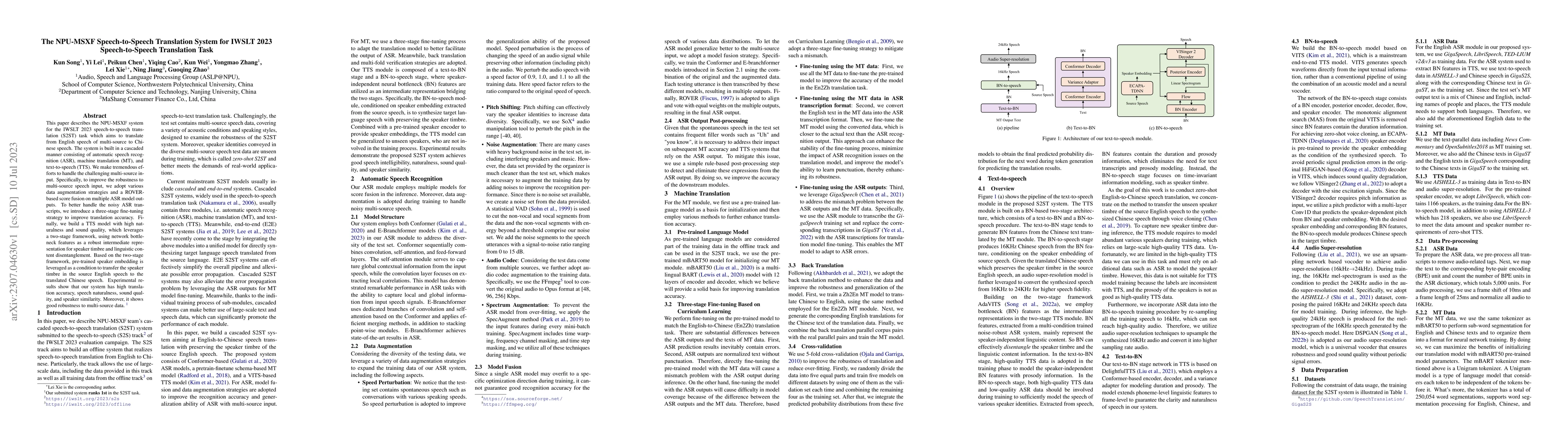 Thumbnail for The NPU-MSXF Speech-to-Speech Translation System for IWSLT 2023
  Speech-to-Speech Translation Task