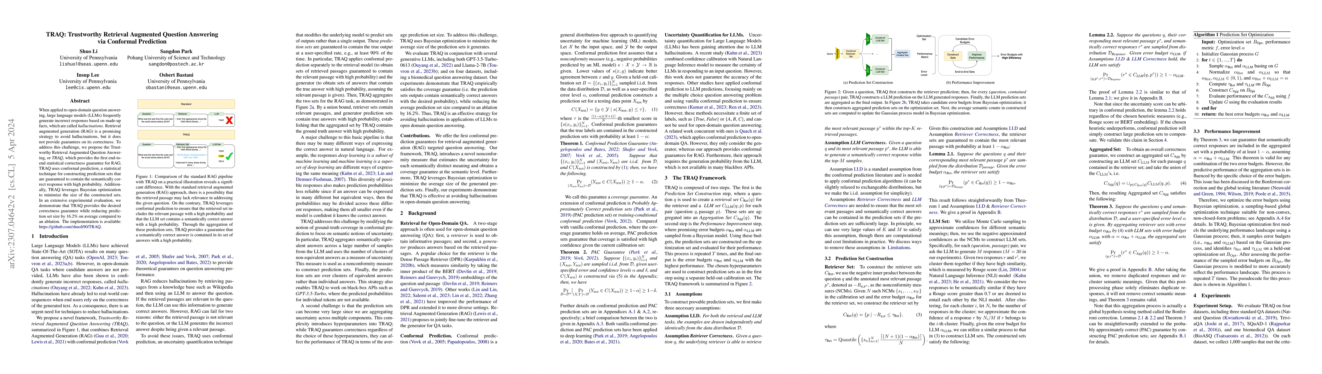 Thumbnail for TRAQ: Trustworthy Retrieval Augmented Question Answering via Conformal
  Prediction