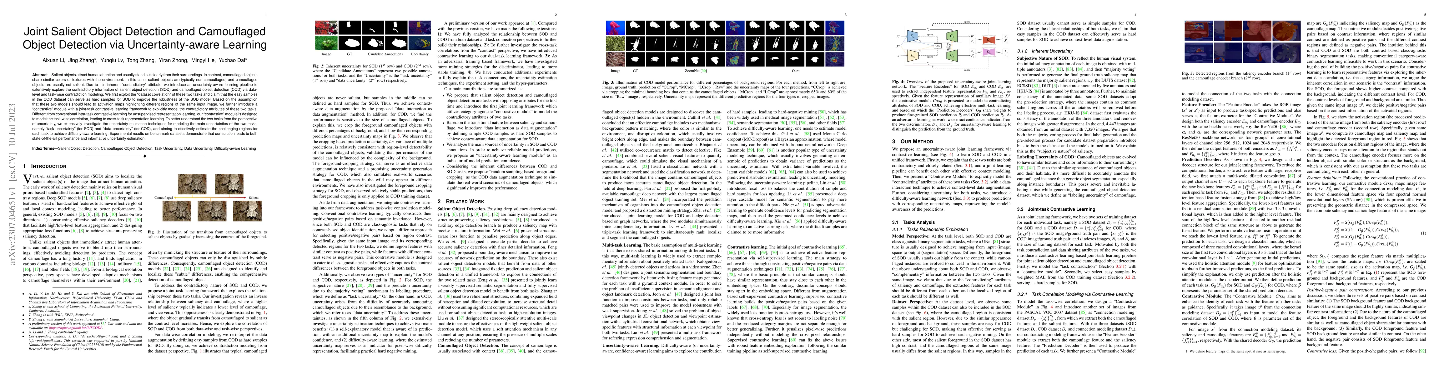 Thumbnail for Joint Salient Object Detection and Camouflaged Object Detection via
  Uncertainty-aware Learning