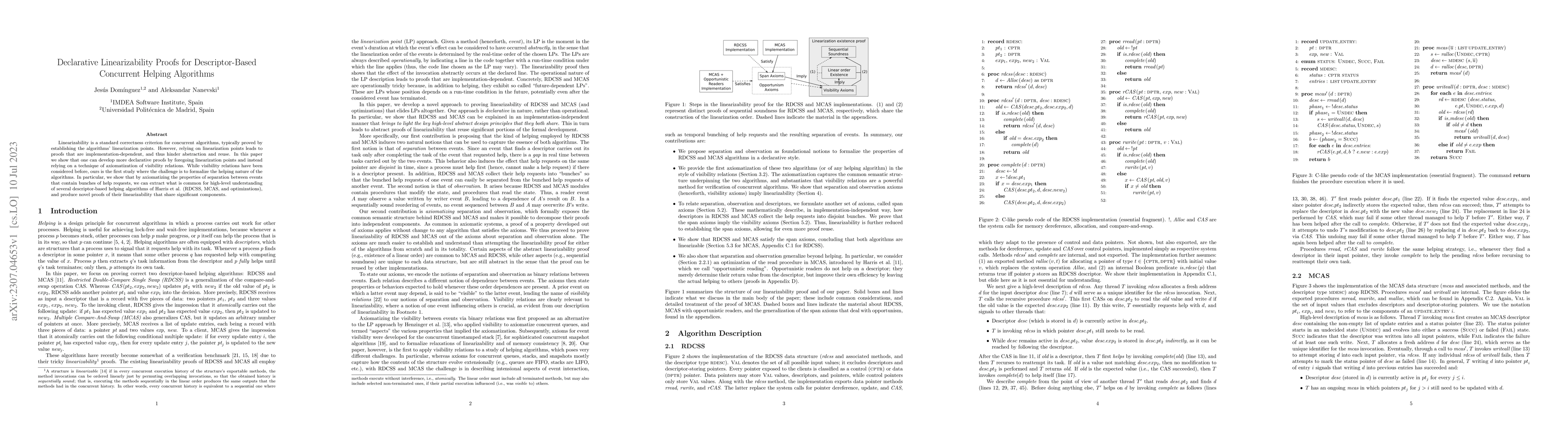 Thumbnail for Declarative Linearizability Proofs for Descriptor-Based Concurrent
  Helping Algorithms