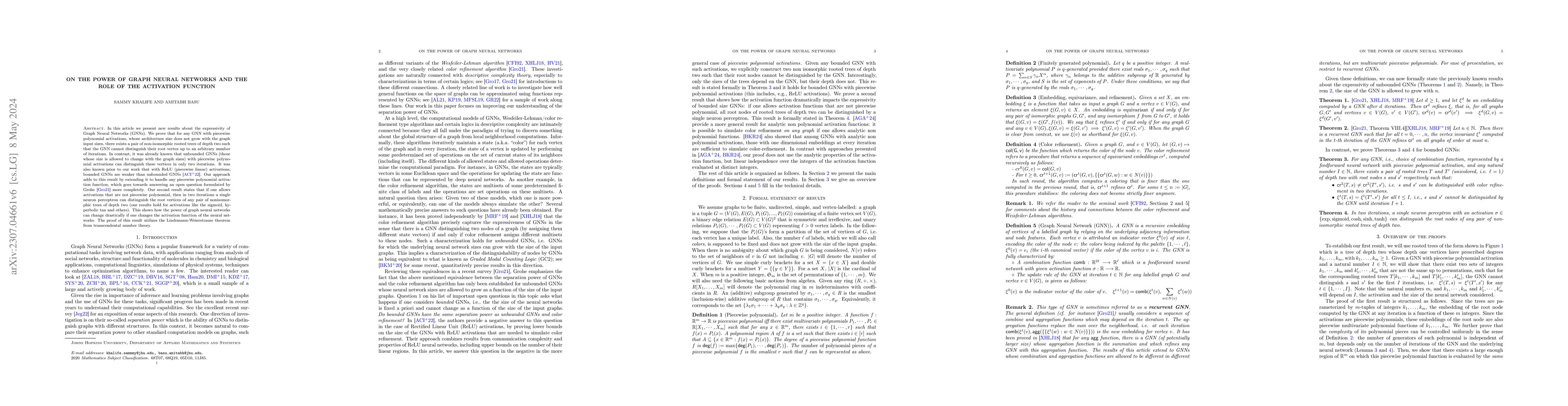 Thumbnail for On the power of graph neural networks and the role of the activation
  function