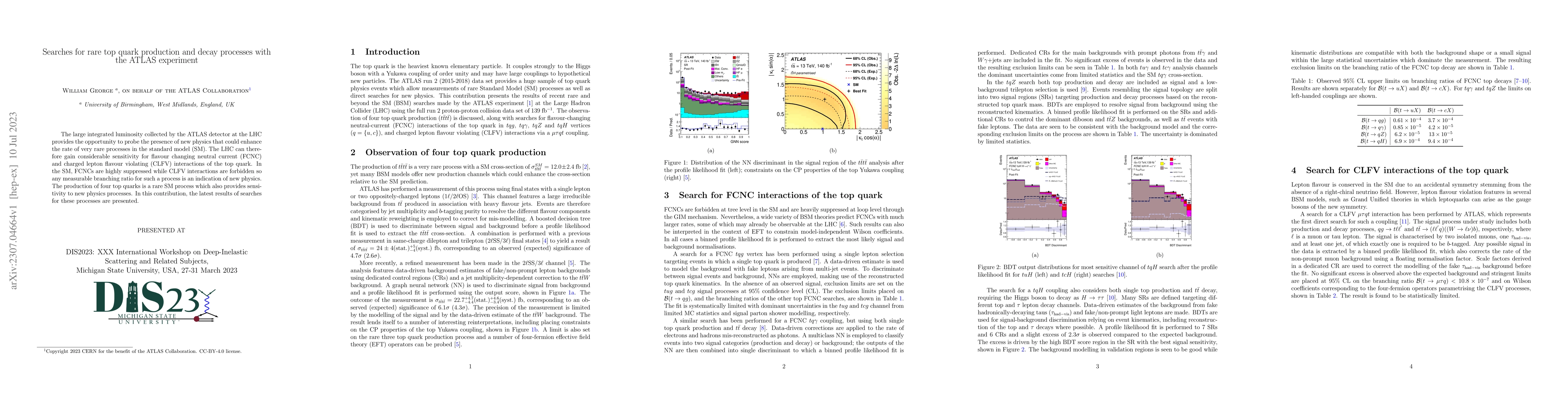 Thumbnail for Searches for rare top quark production and decay processes with the
  ATLAS experiment