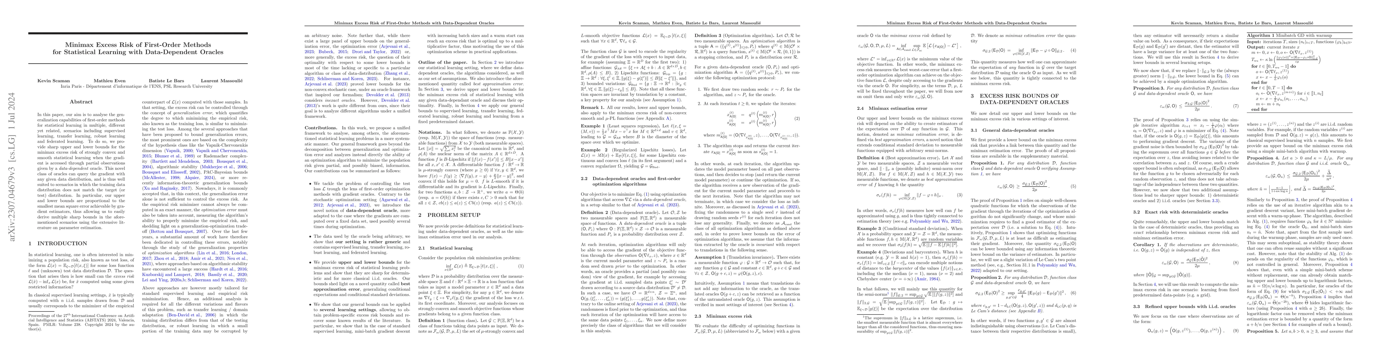 Thumbnail for Minimax Excess Risk of First-Order Methods for Statistical Learning with
  Data-Dependent Oracles