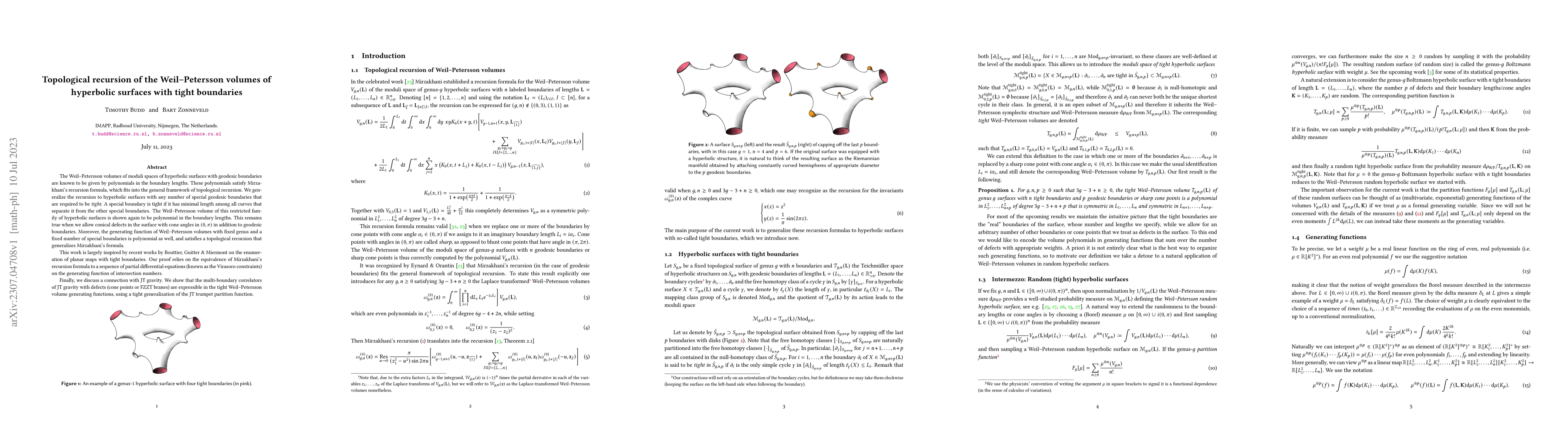 Thumbnail for Topological recursion of the Weil-Petersson volumes of hyperbolic
  surfaces with tight boundaries