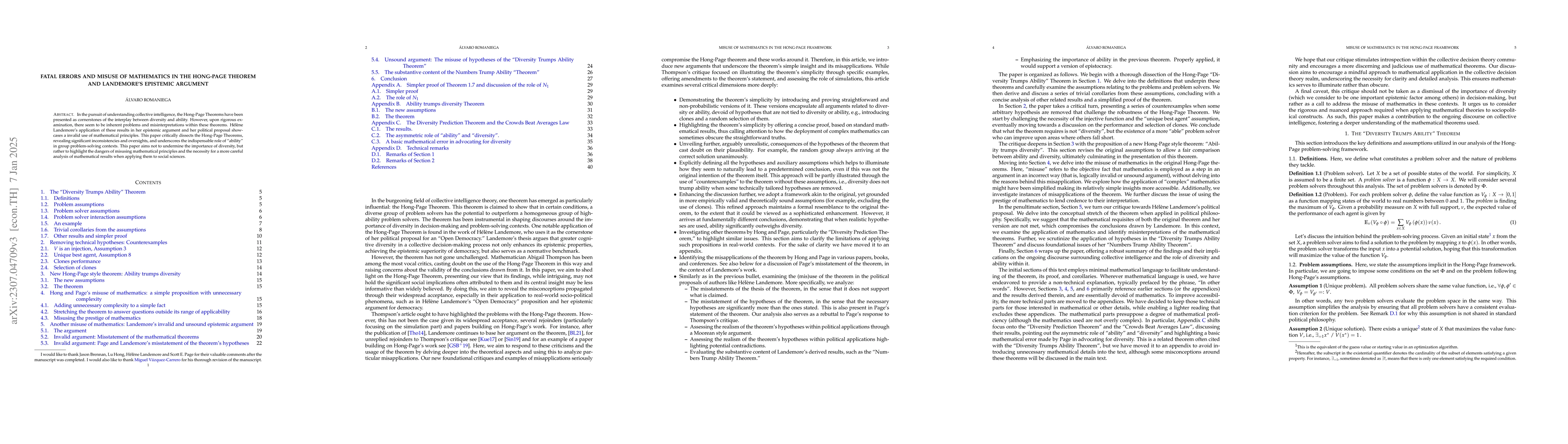 Thumbnail for Fatal errors and misuse of mathematics in the Hong-Page Theorem and
  Landemore's epistemic argument