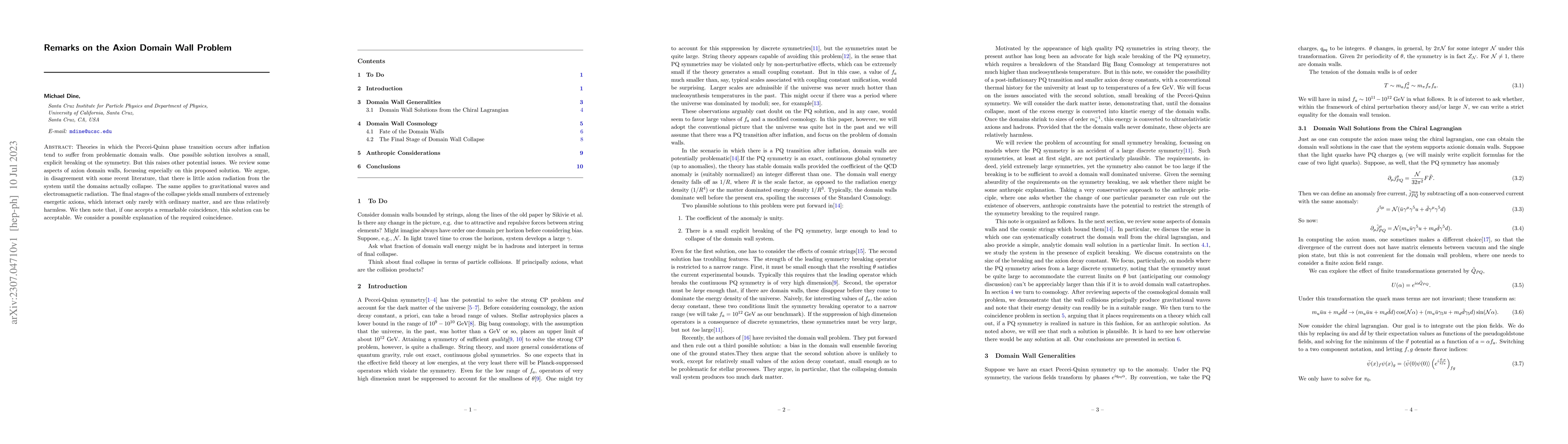 Thumbnail for Remarks on the Axion Domain Wall Problem