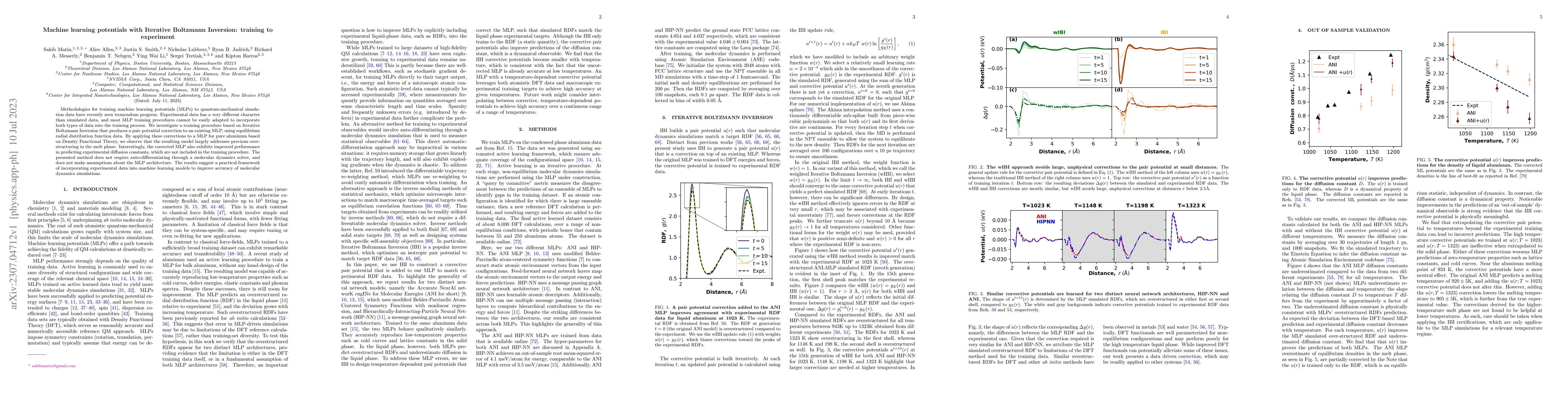 Thumbnail for Machine learning potentials with Iterative Boltzmann Inversion: training
  to experiment