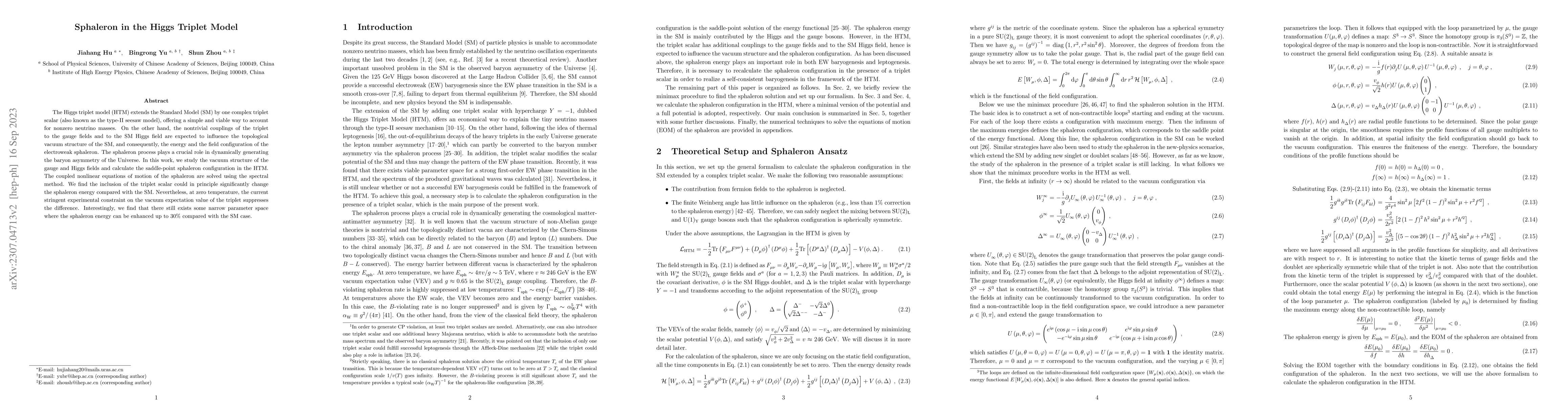 Thumbnail for Sphaleron in the Higgs Triplet Model