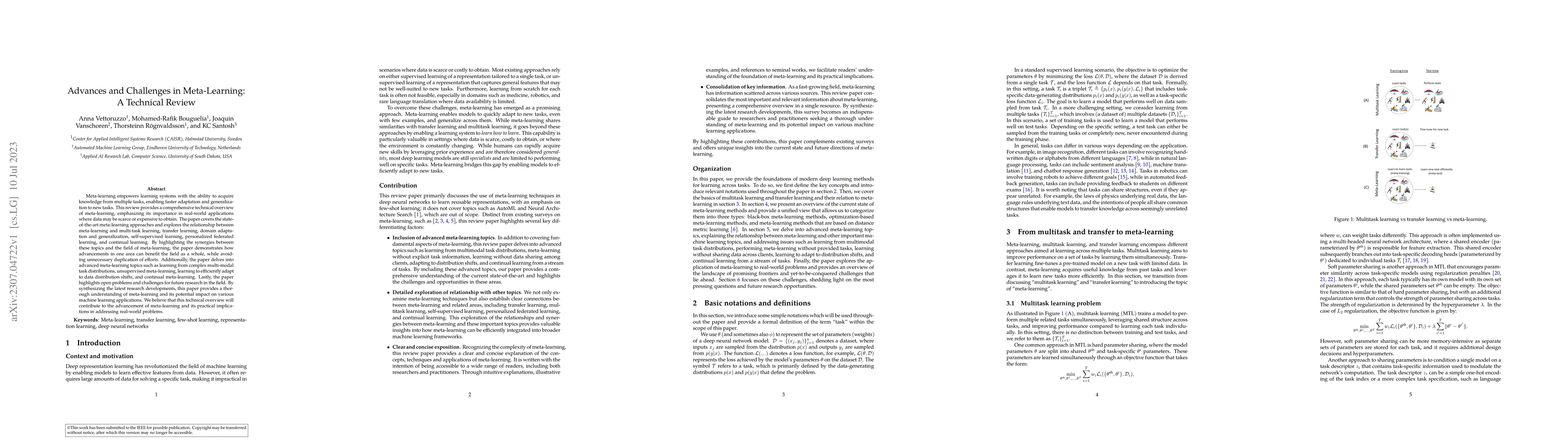 Thumbnail for Advances and Challenges in Meta-Learning: A Technical Review