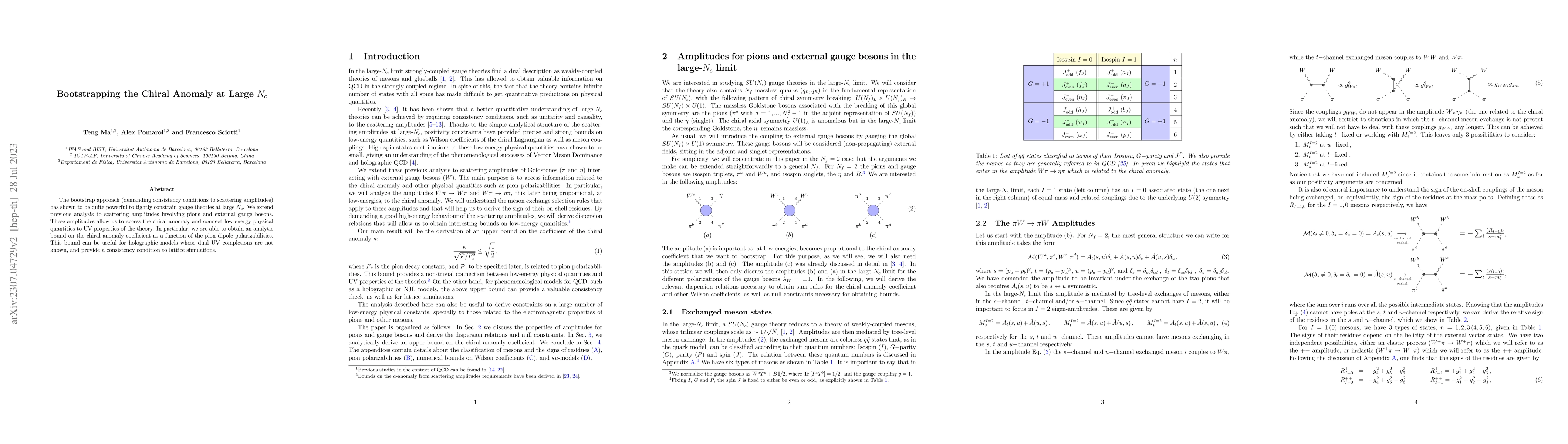 Thumbnail for Bootstrapping the Chiral Anomaly at Large $N_c$
