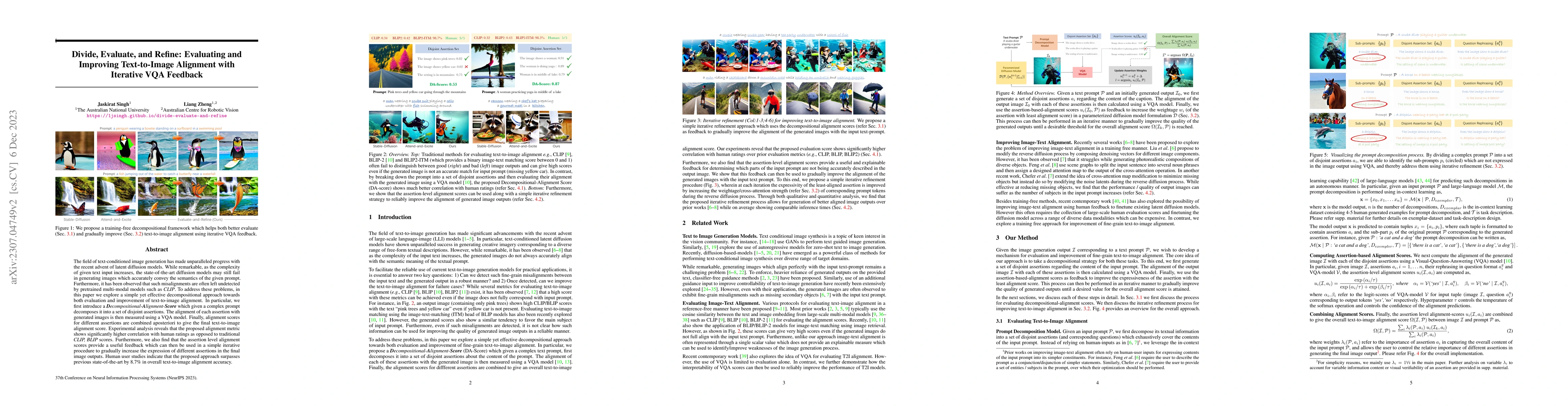 Thumbnail for Divide, Evaluate, and Refine: Evaluating and Improving Text-to-Image
  Alignment with Iterative VQA Feedback
