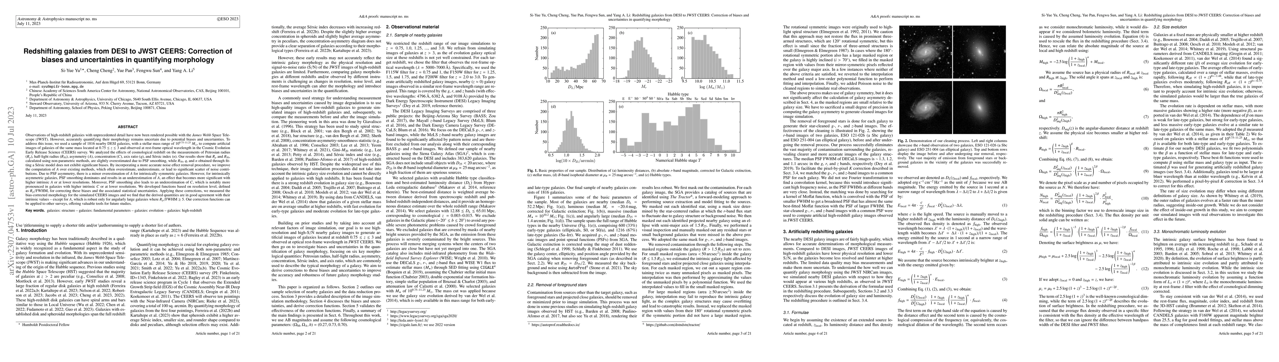 Thumbnail for Redshifting galaxies from DESI to JWST CEERS: Correction of biases and
  uncertainties in quantifying morphology