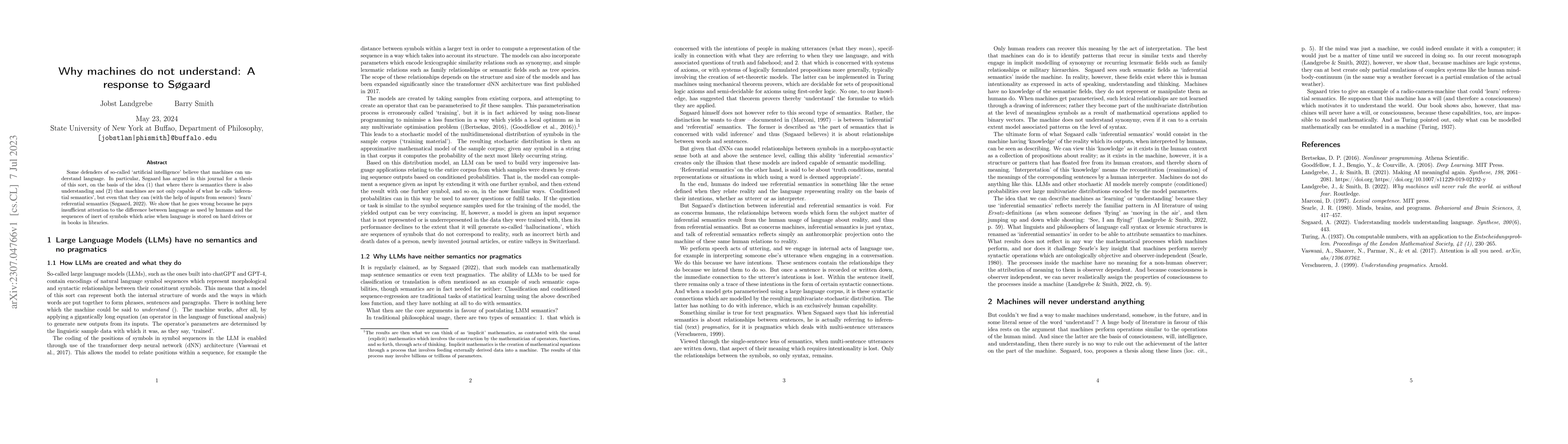 Thumbnail for Why machines do not understand: A response to S{\o}gaard
