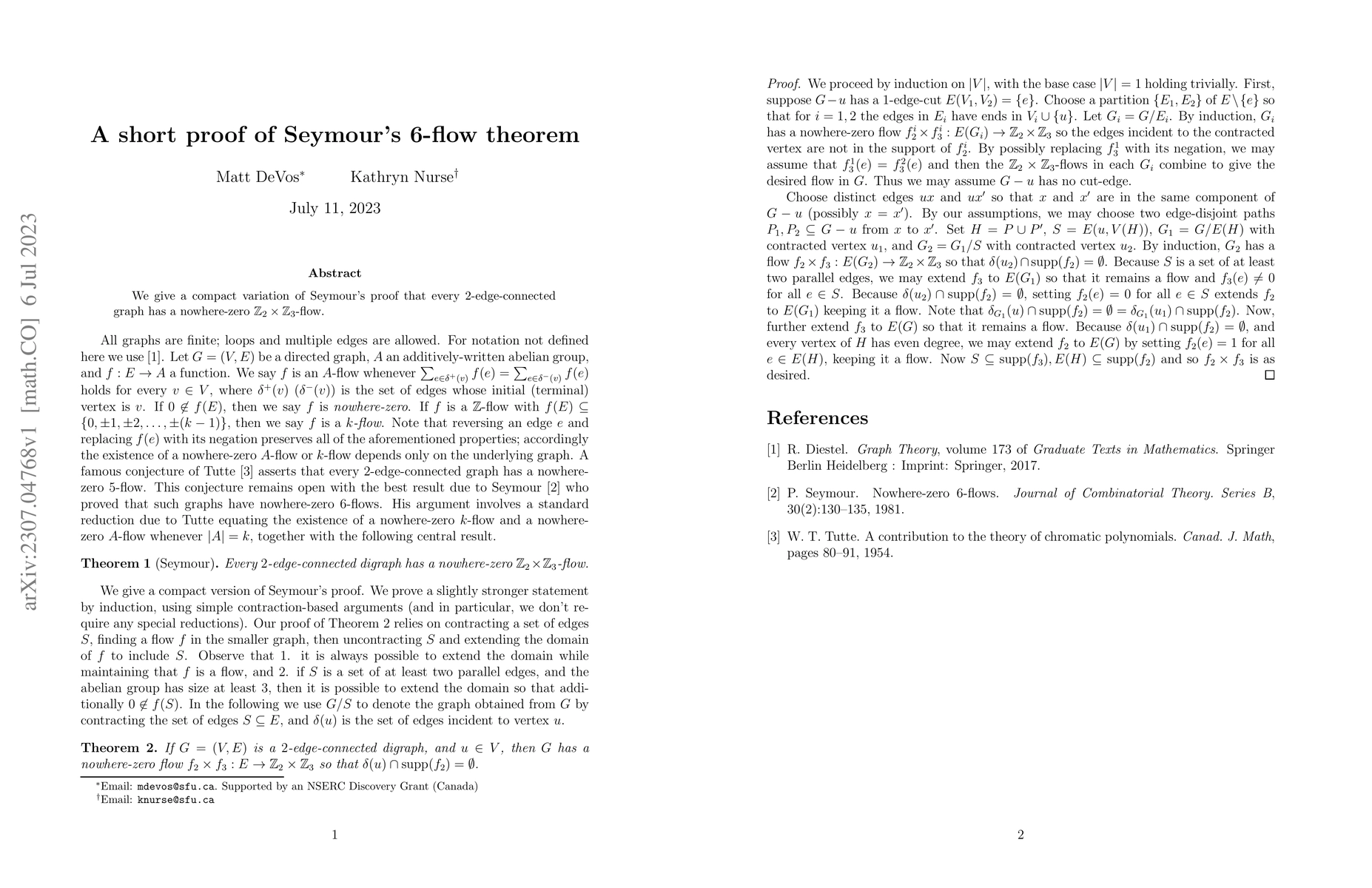 Thumbnail for A short proof of Seymour's 6-flow theorem