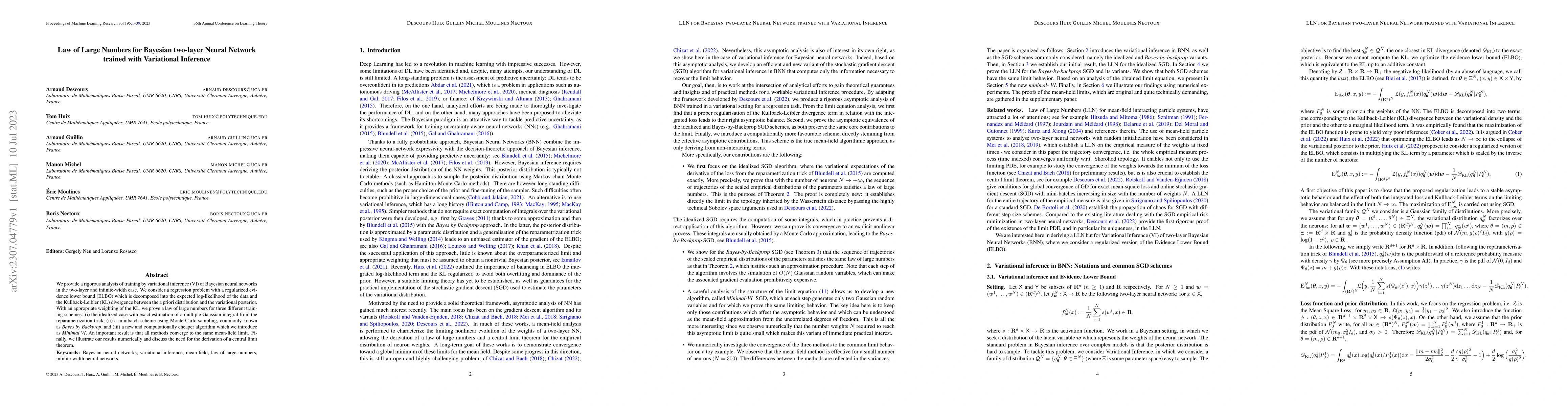 Thumbnail for Law of Large Numbers for Bayesian two-layer Neural Network trained with
  Variational Inference
