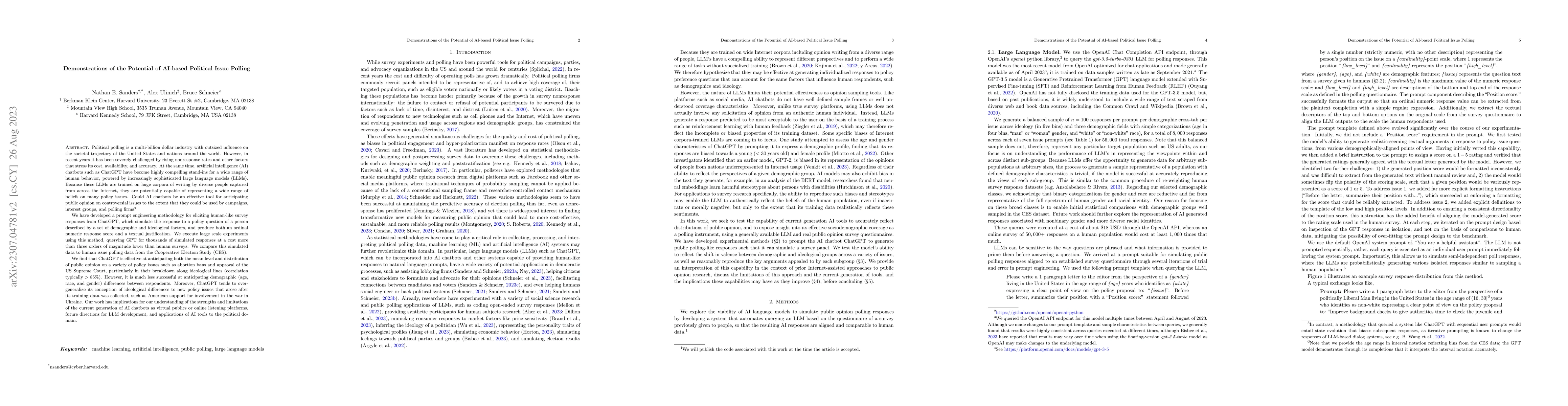 Thumbnail for Demonstrations of the Potential of AI-based Political Issue Polling