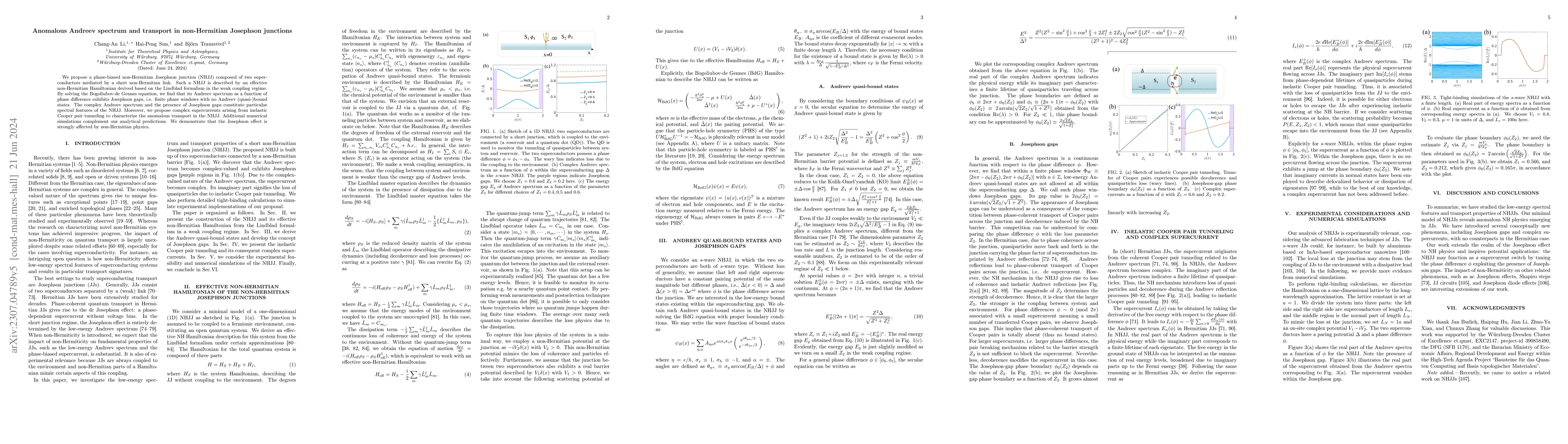Thumbnail for Anomalous Andreev Spectrum and Transport in Non-Hermitian Josephson
  Junctions