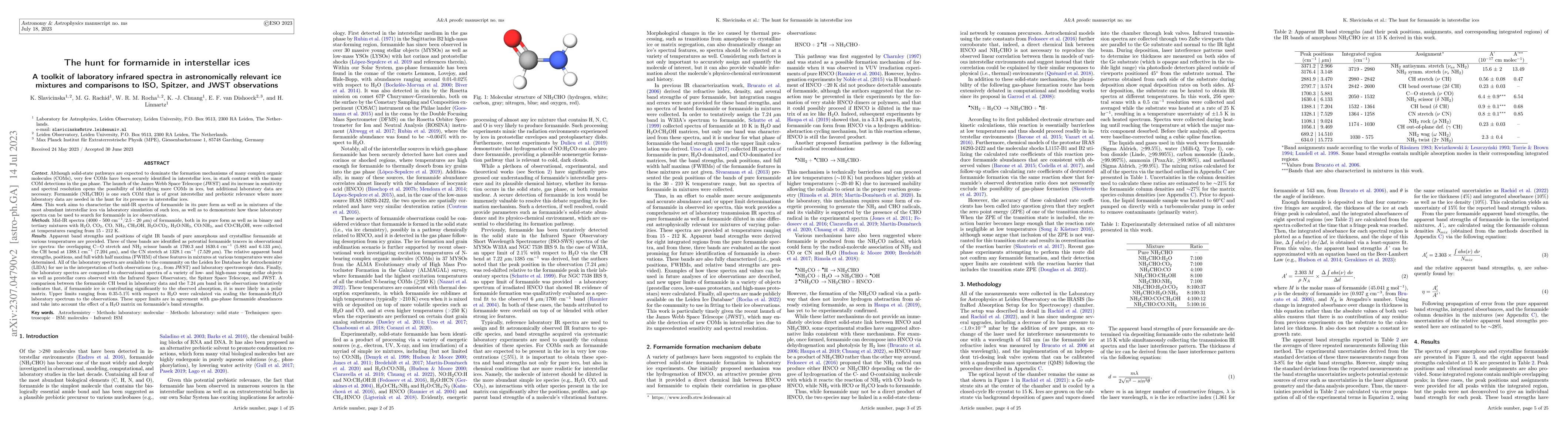 Thumbnail for The hunt for formamide in interstellar ices: A toolkit of laboratory
  infrared spectra in astronomically relevant ice mixtures and comparisons to
  ISO, Spitzer, and JWST observations