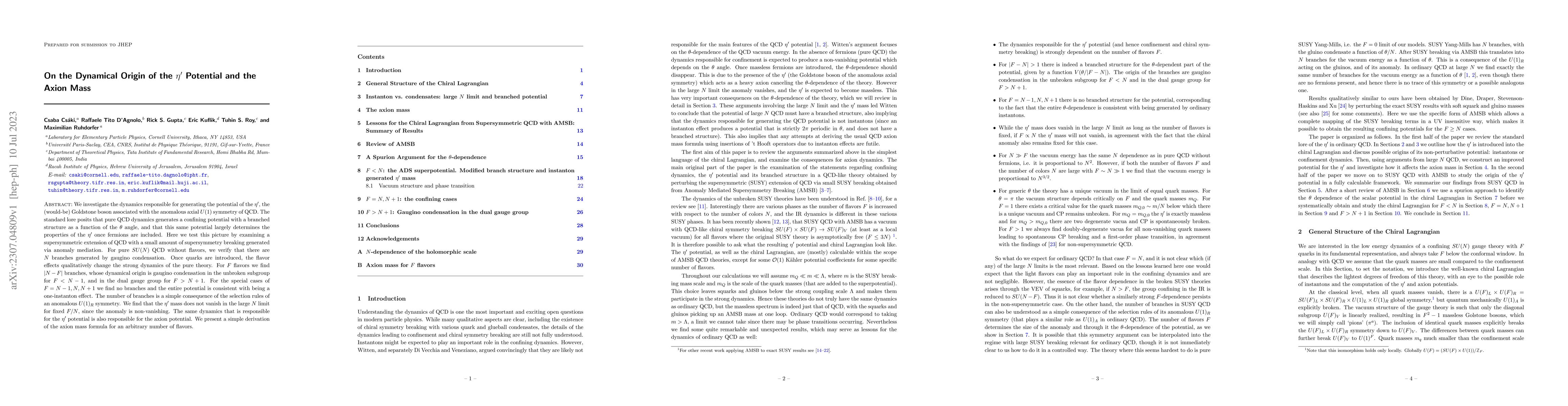 Thumbnail for On the Dynamical Origin of the $\eta'$ Potential and the Axion Mass