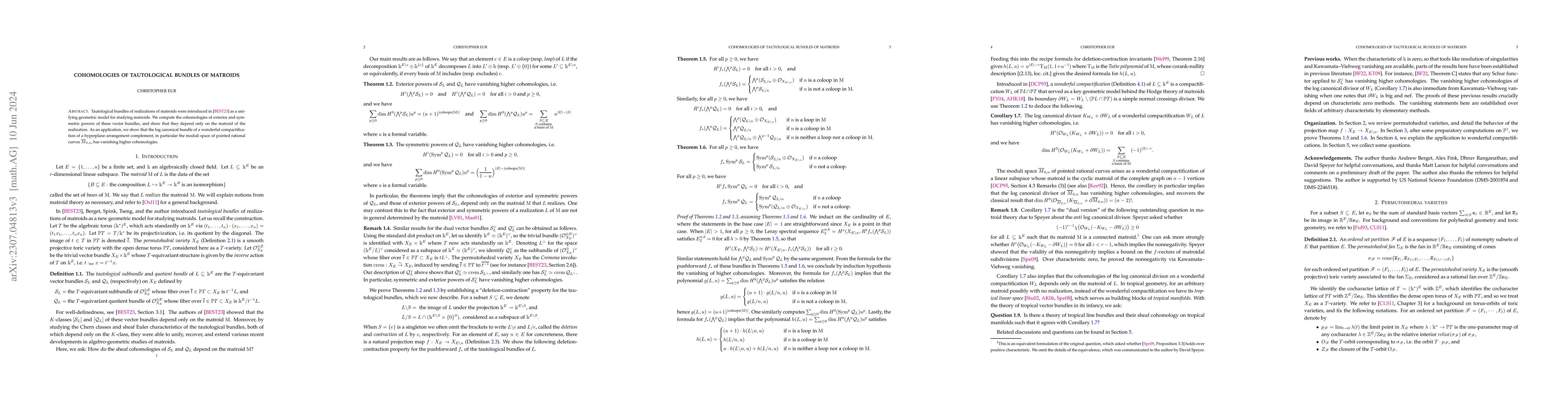 Thumbnail for Cohomologies of tautological bundles of matroids