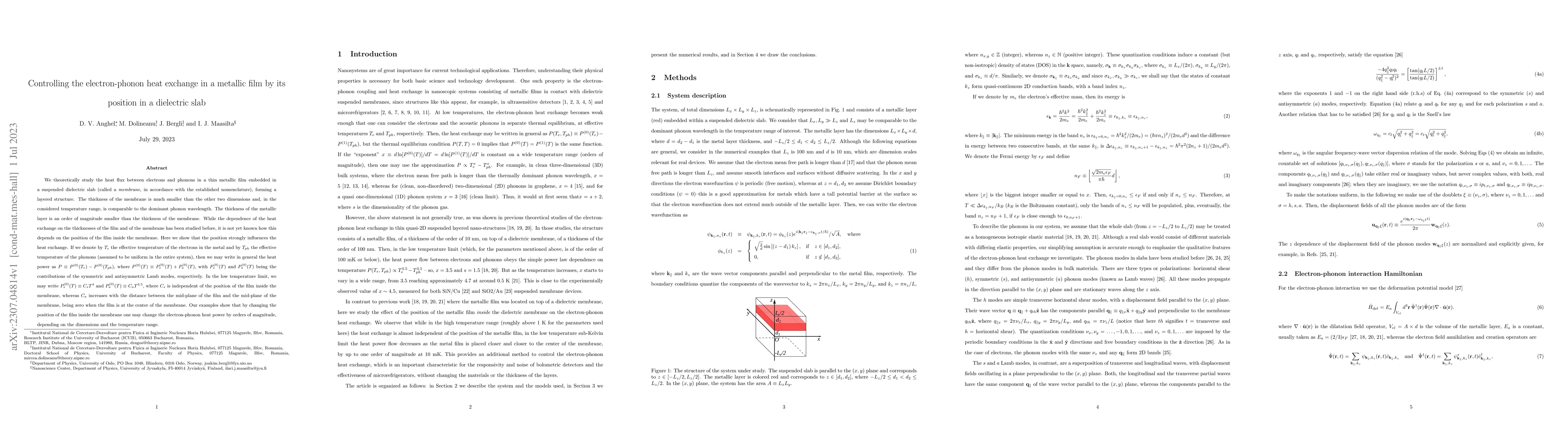 Thumbnail for Controlling the electron-phonon heat exchange in a metallic film by its
  position in a dielectric slab