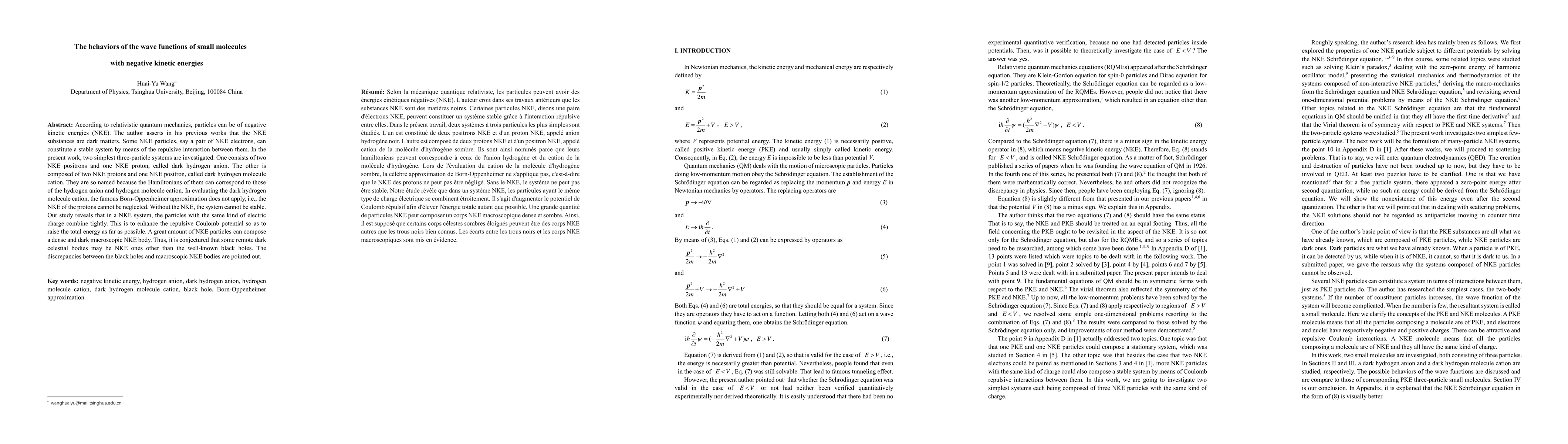 Thumbnail for The behaviors of the wave functions of small molecules with negative
  kinetic energies