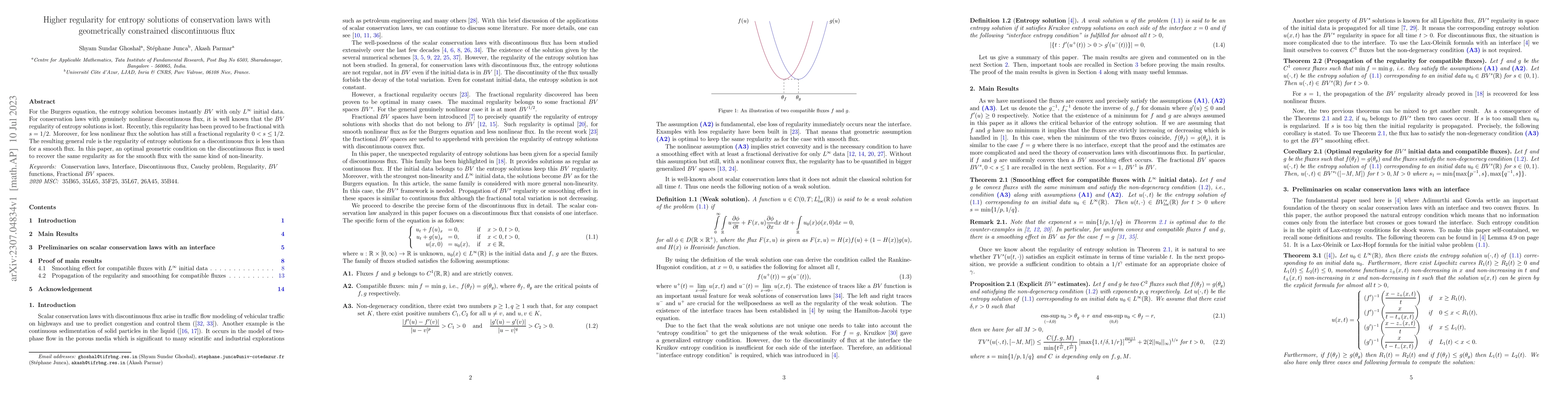 Thumbnail for Higher regularity for entropy solutions of conservation laws with
  geometrically constrained discontinuous flux
