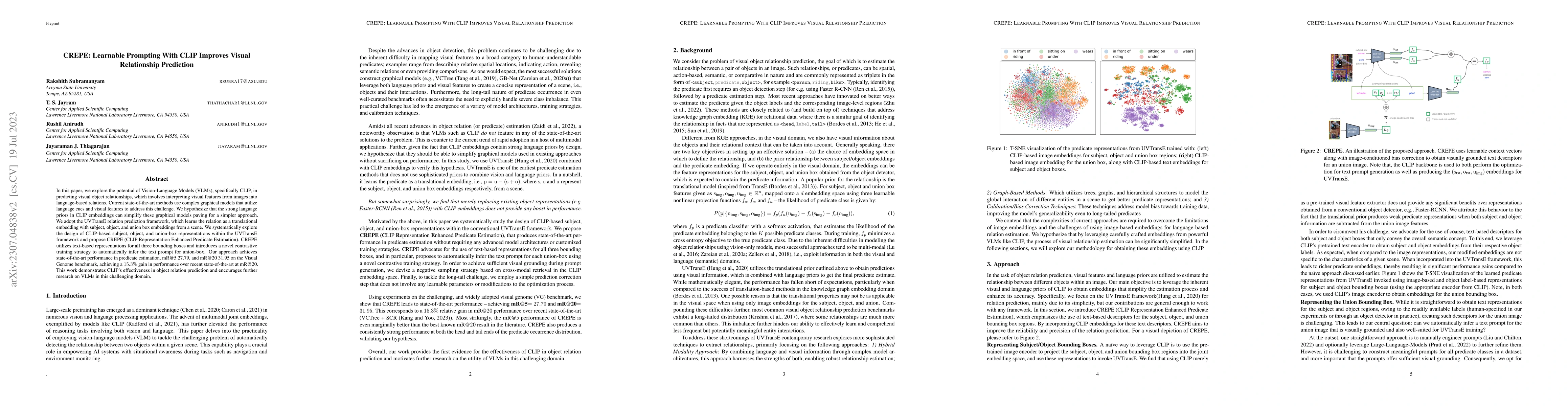 Thumbnail for CREPE: Learnable Prompting With CLIP Improves Visual Relationship
  Prediction