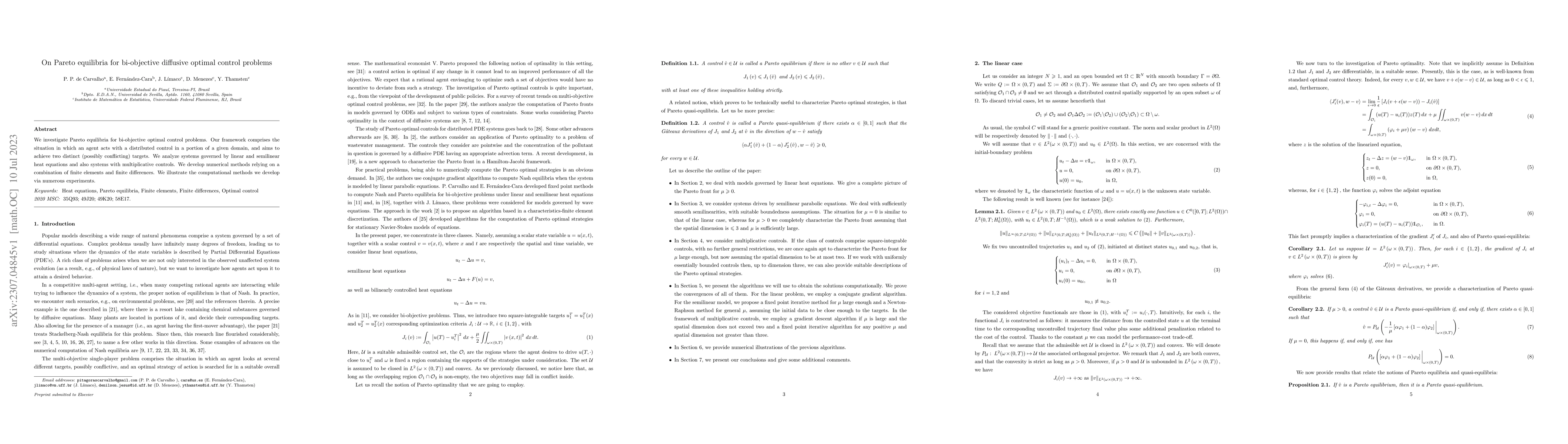 Thumbnail for On Pareto equilibria for bi-objective diffusive optimal control problems