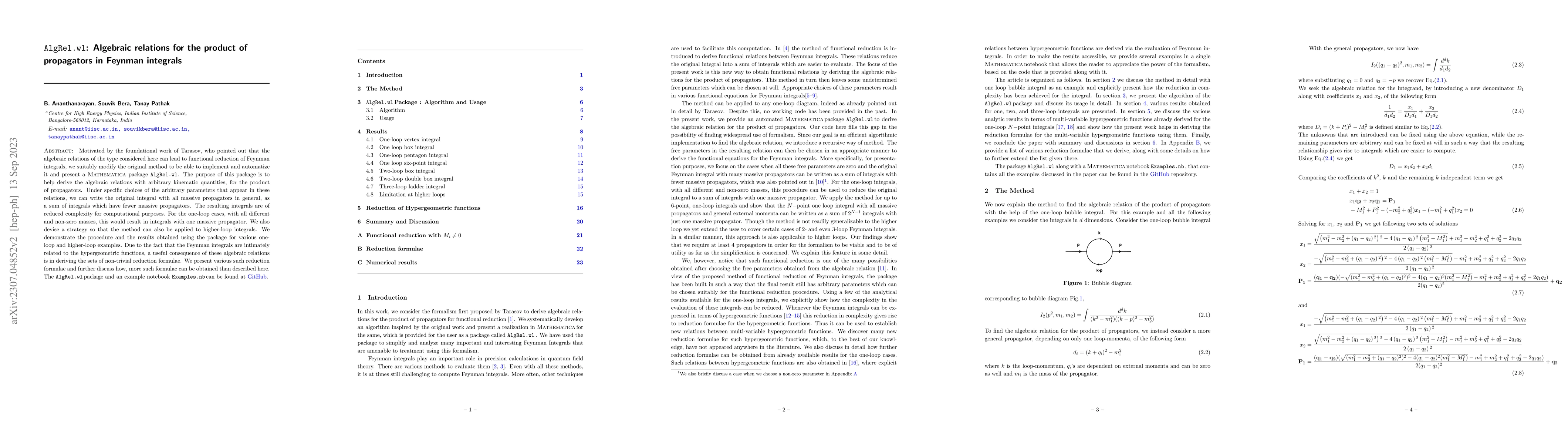 Thumbnail for $\texttt{AlgRel.wl}$: Algebraic Relations for the Product of Propagators
  in Feynman integrals