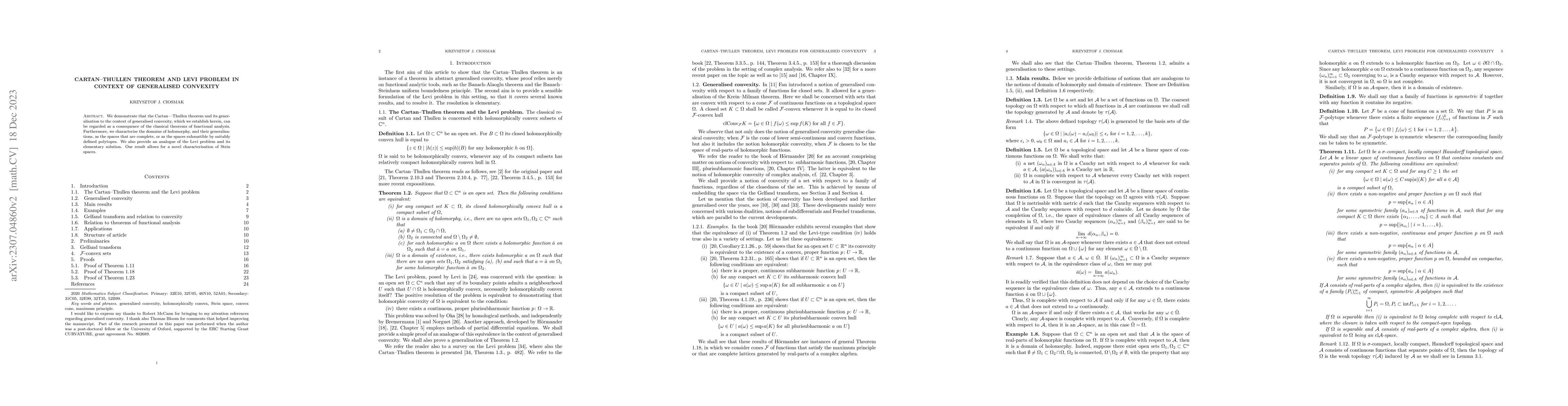 Thumbnail for Cartan-Thullen theorem and Levi problem in context of generalised
  convexity