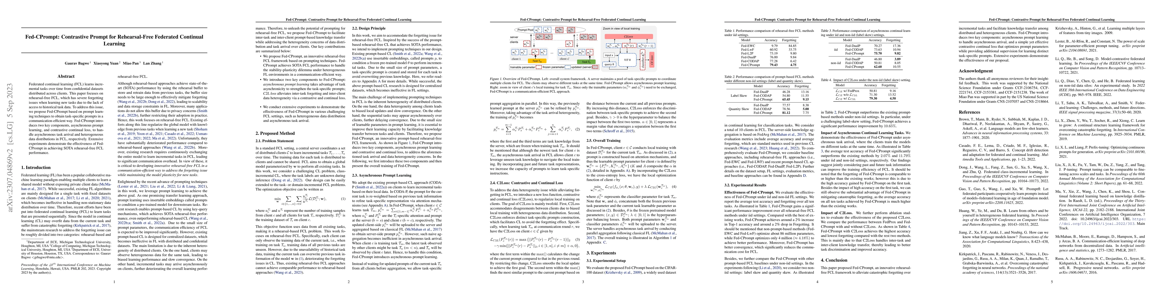 Thumbnail for Fed-CPrompt: Contrastive Prompt for Rehearsal-Free Federated Continual
  Learning
