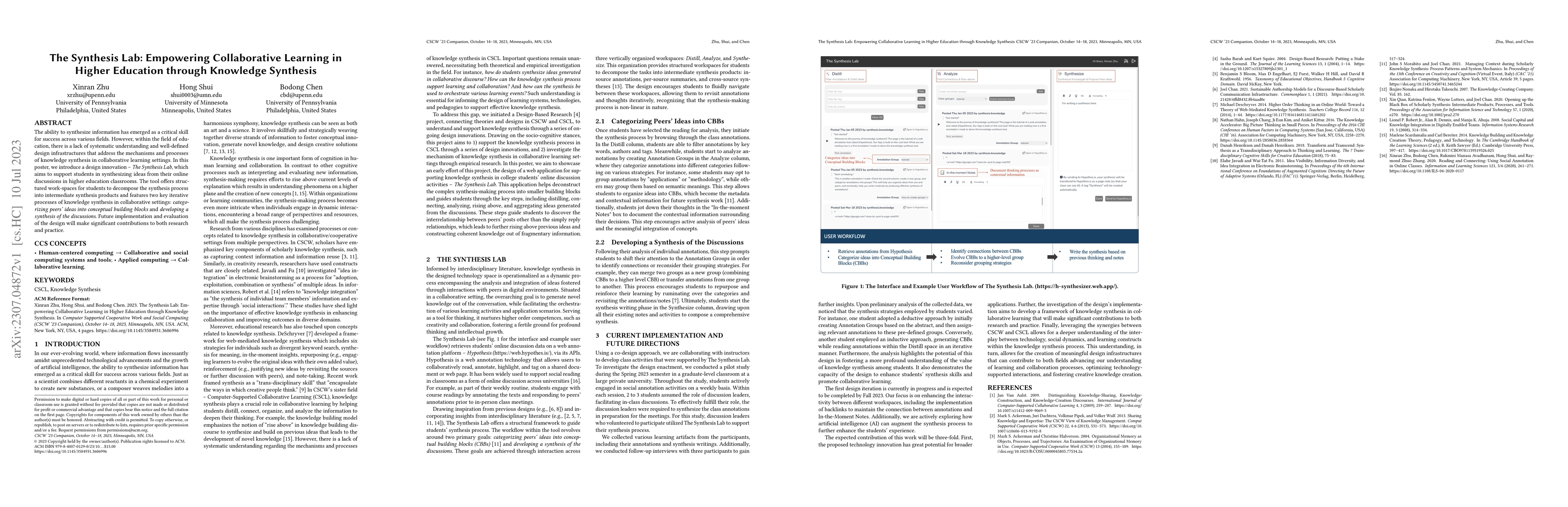 Thumbnail for The Synthesis Lab: Empowering Collaborative Learning in Higher Education
  through Knowledge Synthesis