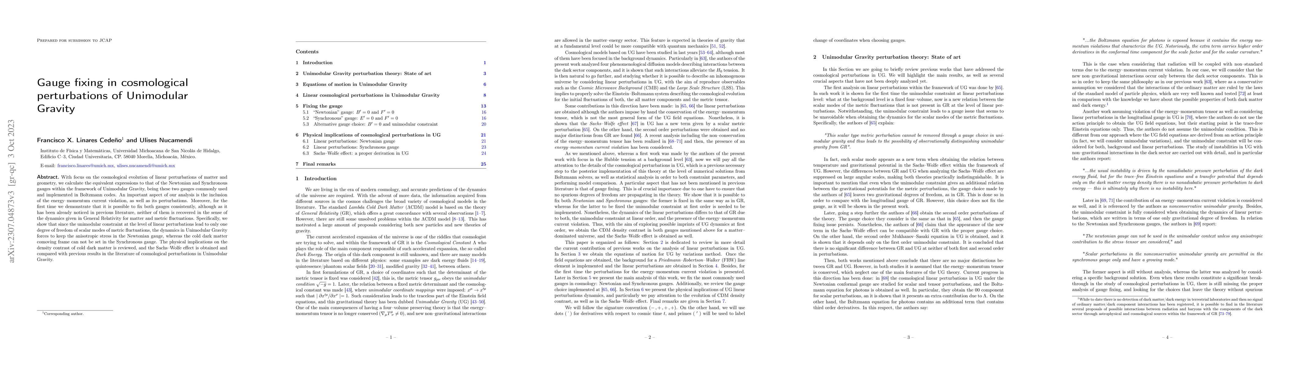 Thumbnail for Gauge fixing in cosmological perturbations of Unimodular Gravity