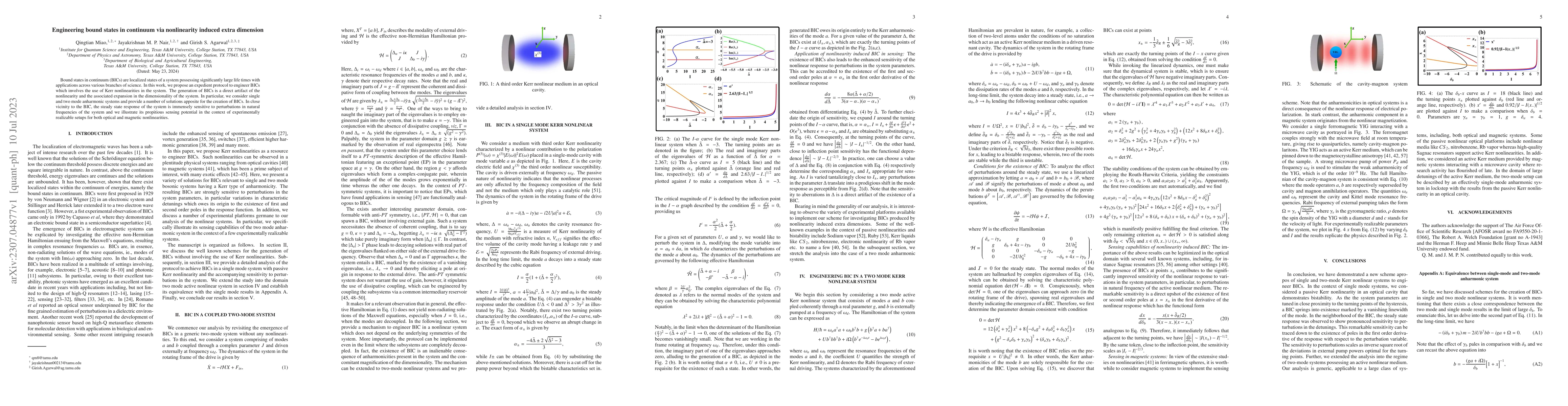 Thumbnail for Engineering bound states in continuum via nonlinearity induced extra
  dimension