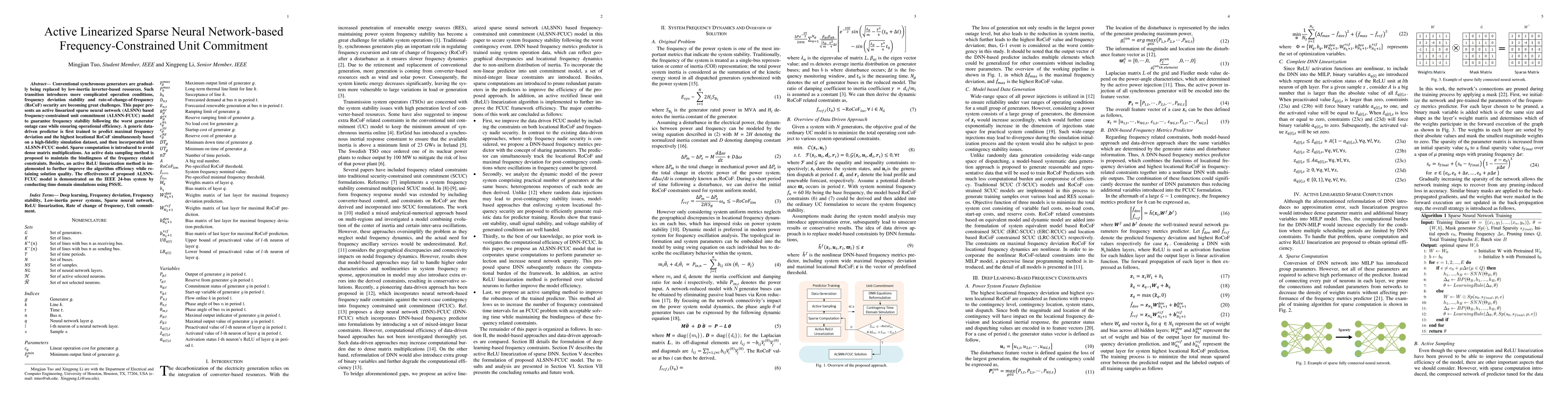 Thumbnail for Active Linearized Sparse Neural Network-based Frequency-Constrained Unit
  Commitment
