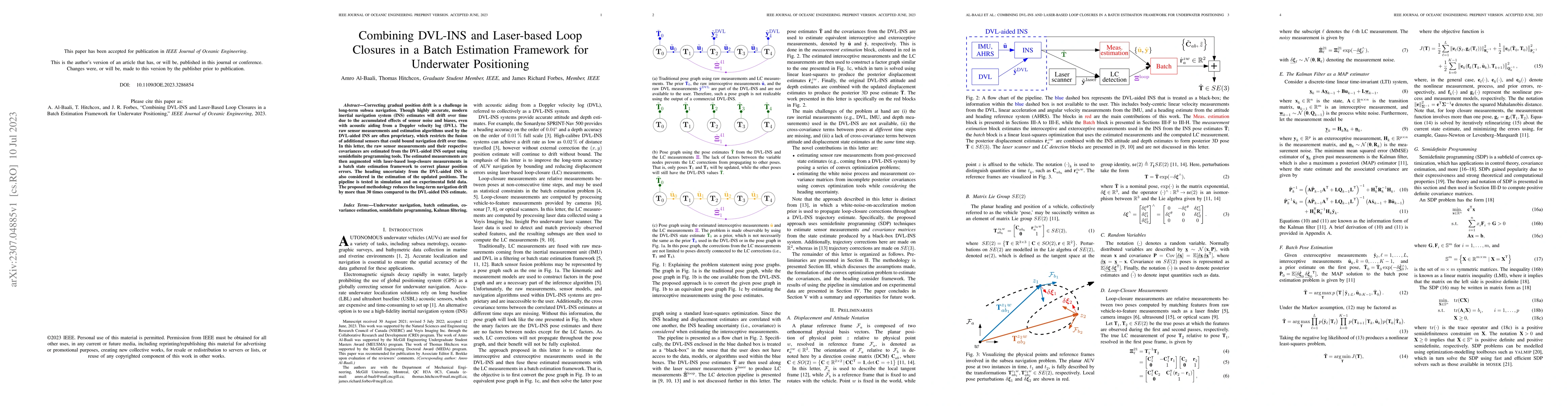 Thumbnail for Combining DVL-INS and Laser-Based Loop Closures in a Batch Estimation
  Framework for Underwater Positioning