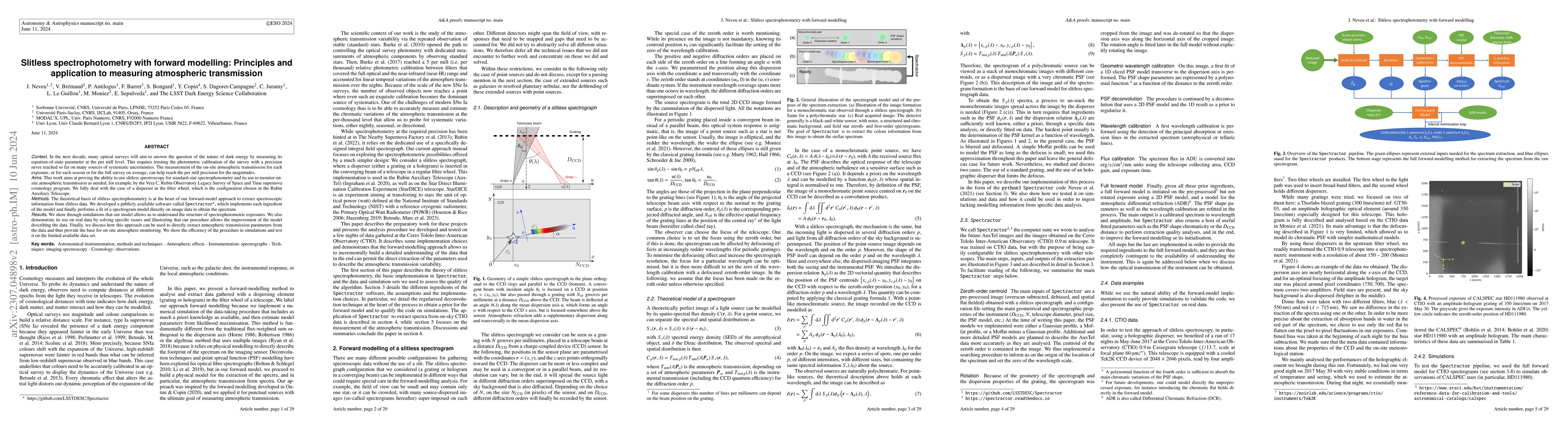 Thumbnail for Slitless spectrophotometry with forward modelling: principles and
  application to atmospheric transmission measurement