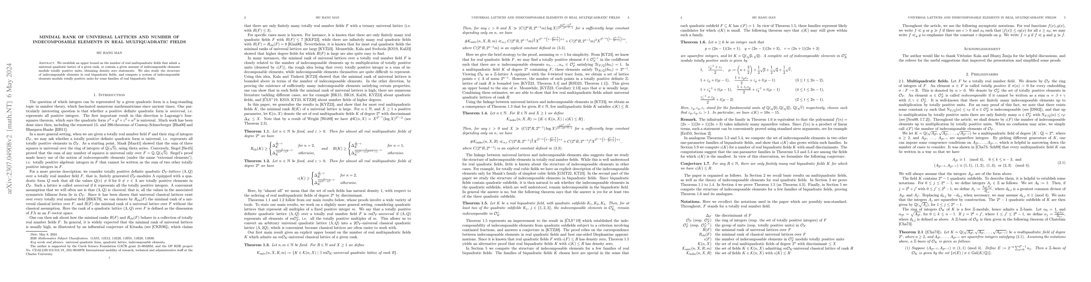 Thumbnail for Minimal rank of universal lattices and number of indecomposable elements
  in real multiquadratic fields