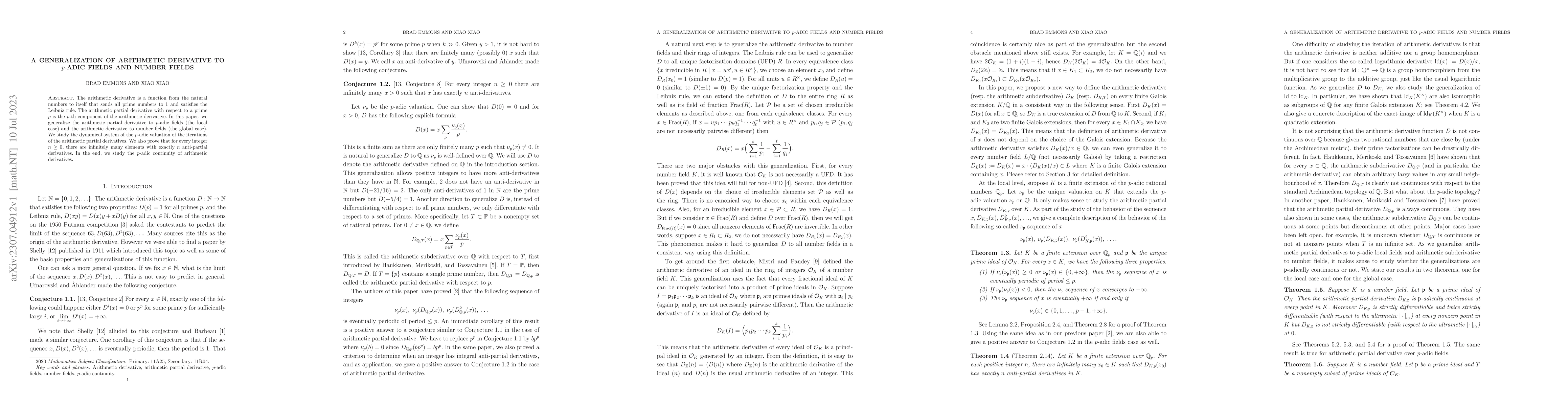 Thumbnail for A Generalization of Arithmetic Derivative to $p$-adic Fields and Number
  Fields