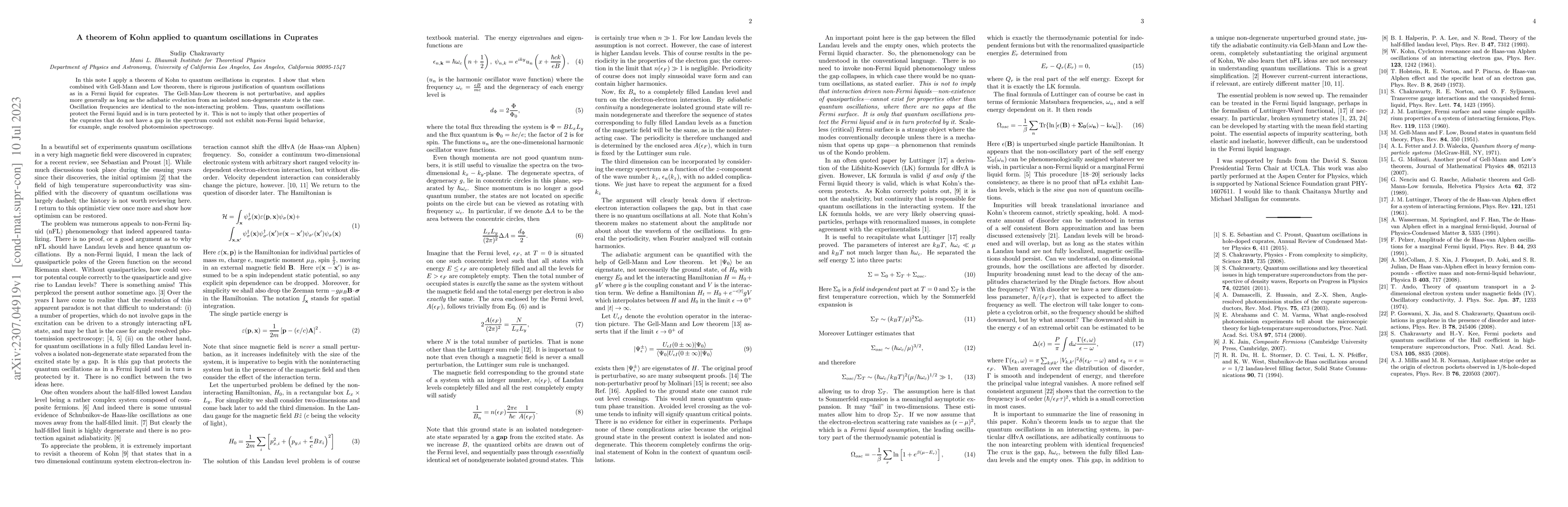 Thumbnail for A theorem of Kohn applied to quantum oscillations in Cuprates