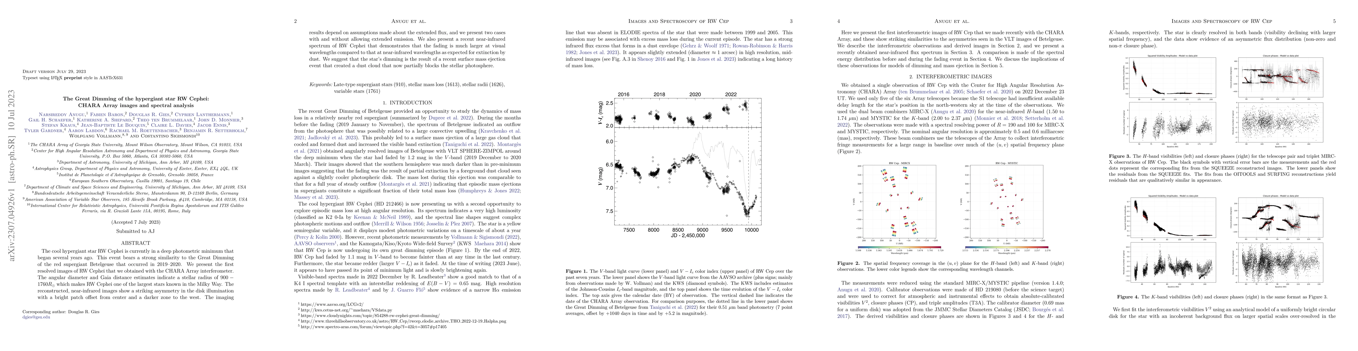 Thumbnail for The Great Dimming of the hypergiant star RW Cephei: CHARA Array images
  and spectral analysis