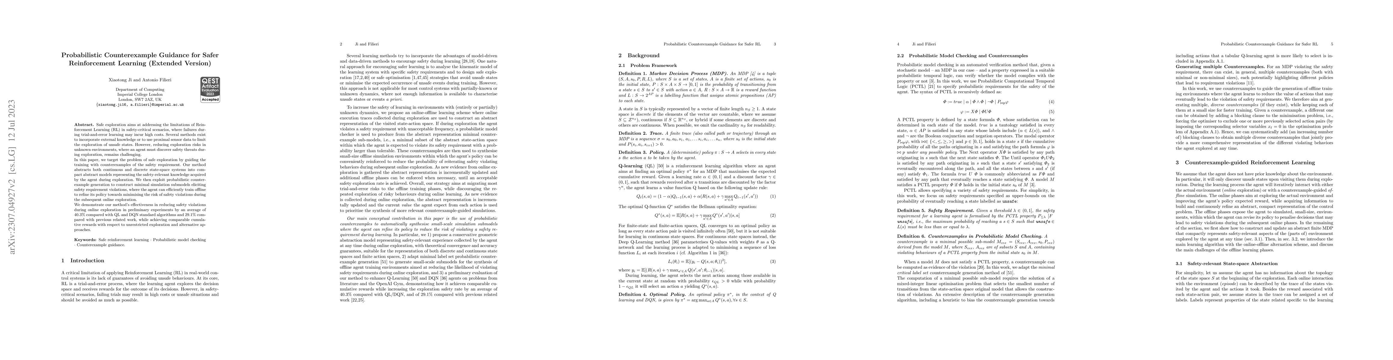 Thumbnail for Probabilistic Counterexample Guidance for Safer Reinforcement Learning
  (Extended Version)
