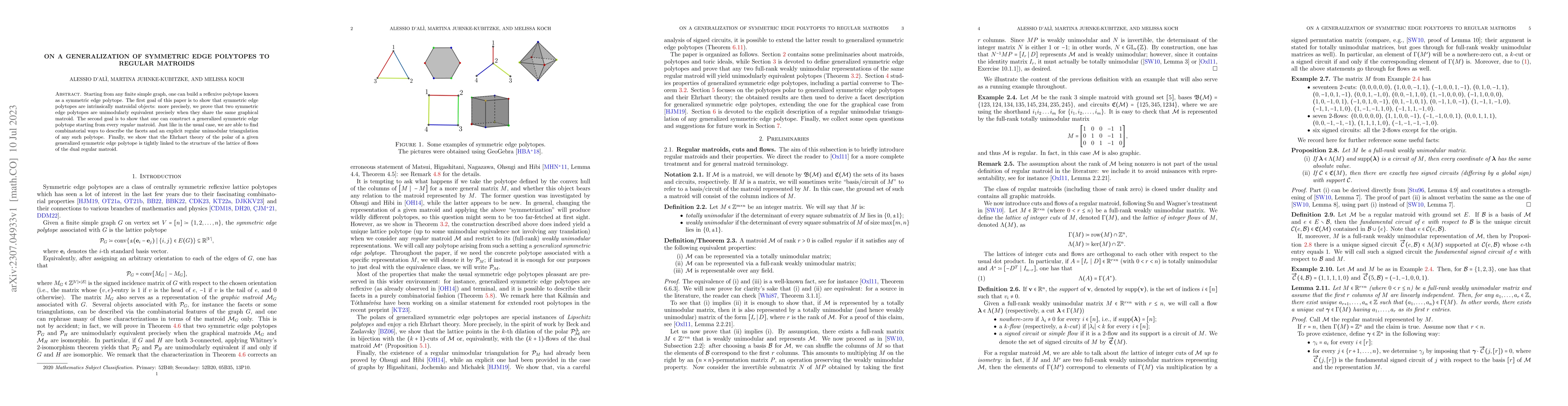 Thumbnail for On a generalization of symmetric edge polytopes to regular matroids