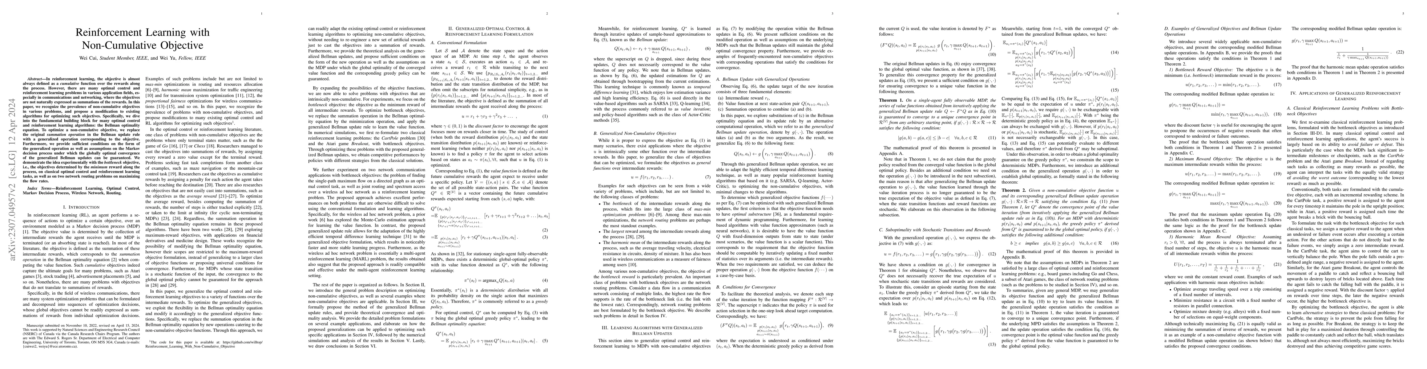 Thumbnail for Reinforcement Learning with Non-Cumulative Objective