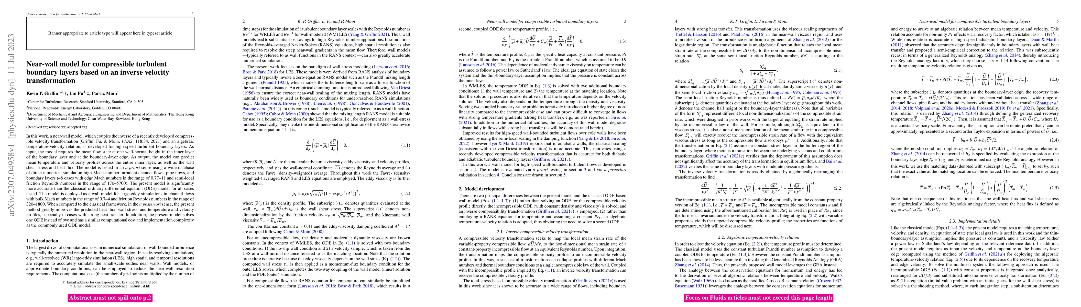 Thumbnail for Near-wall model for compressible turbulent boundary layers based on an
  inverse velocity transformation
